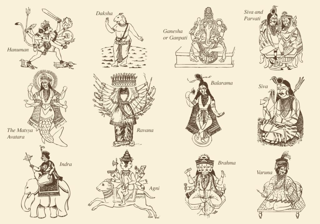 Bhakti Yoga: Hinduismus-gotter-und-gottin vektorkunst